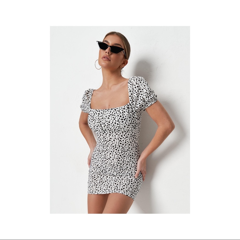 Missguided White Mini Dress with Black Spot Print
